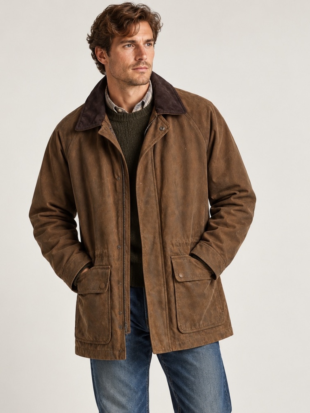 Claiborne Men’s Brown Sueded Barn Jacket Quilted Lined Utility Coat